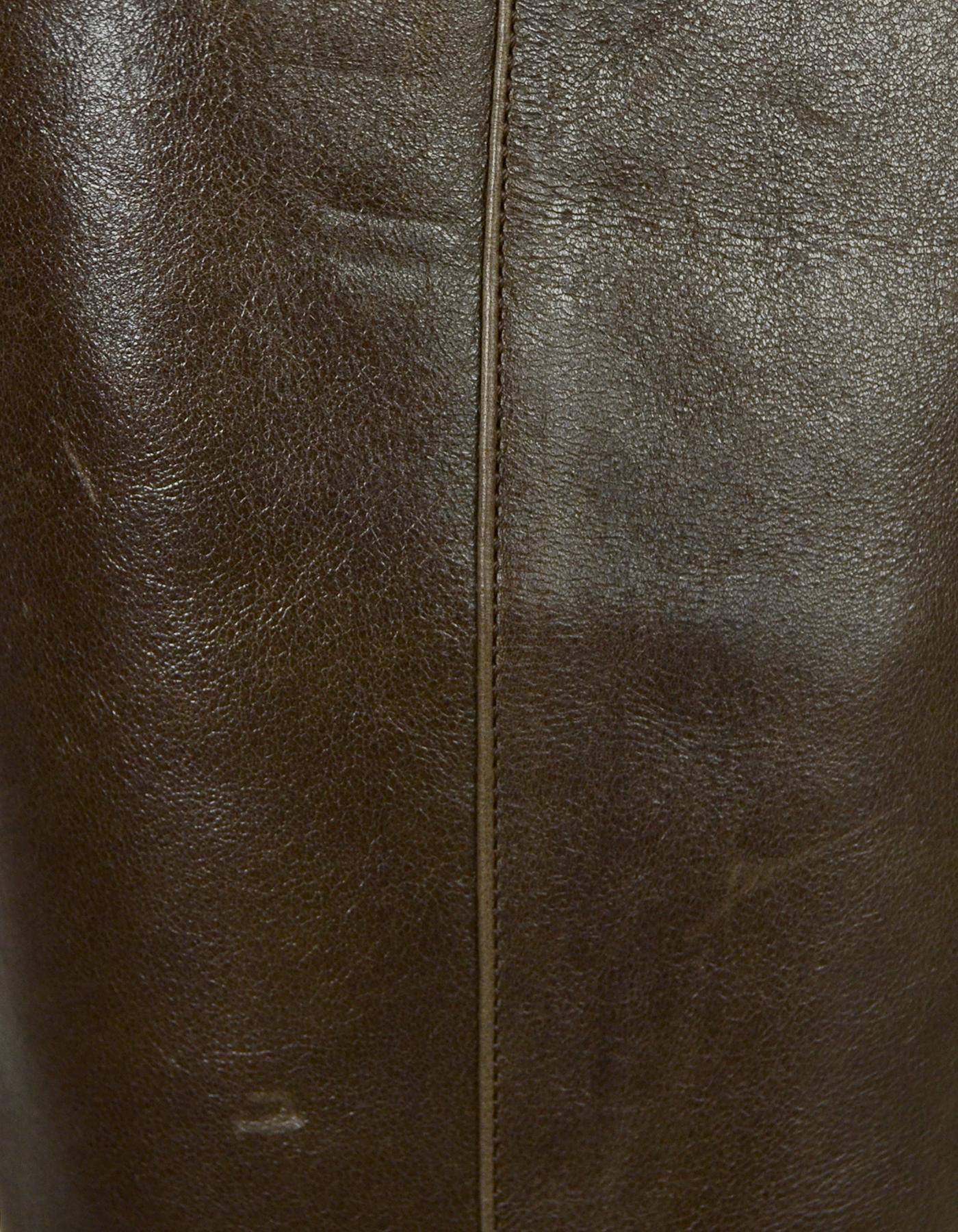 Barbara Bui Brown Leather Knee High Boots w/ Gold Chain & Heels sz 37 2