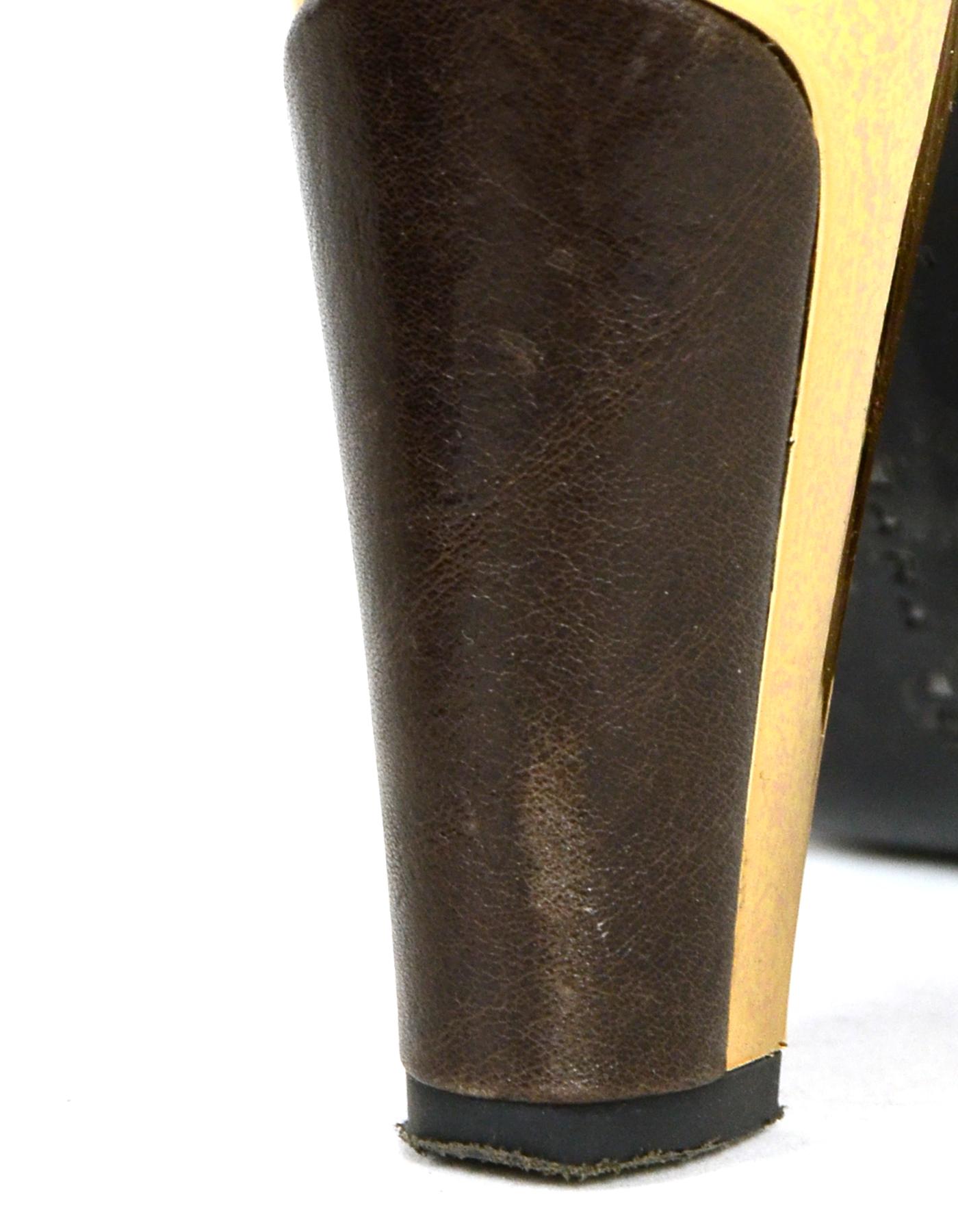 Barbara Bui Brown Leather Knee High Boots w/ Gold Chain & Heels sz 37 3