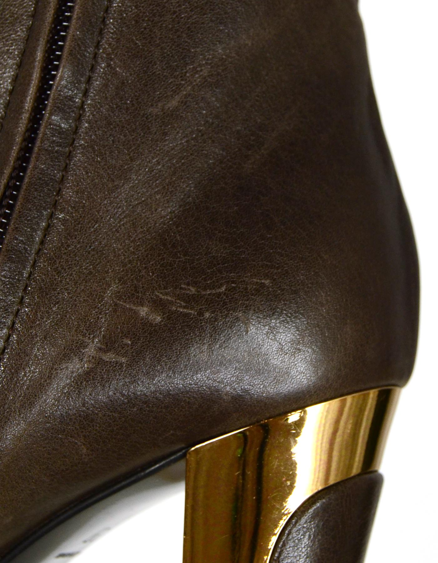 Barbara Bui Brown Leather Knee High Boots w/ Gold Chain & Heels sz 37 1