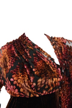 Barbara Bui Devore Red and Ochre Velvet Evening Dress with Wrap Kimono S