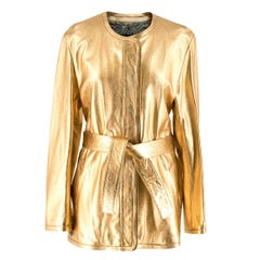 Barbara Bui Gold Lame Belted Leather Jacket Size 38