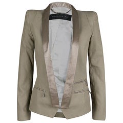 Barbara Bui Khaki Cotton Satin Trim Tailored Blazer S