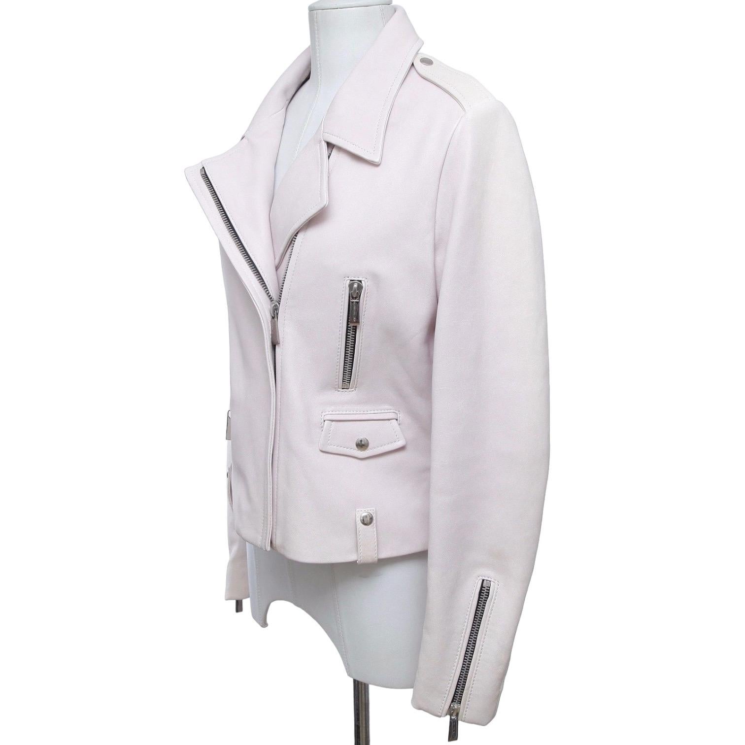BARBARA BUI Jacket Leather Moto Coat Powder Pink Long Sleeve Zipper Sz 42 $2350 In Excellent Condition In Hollywood, FL