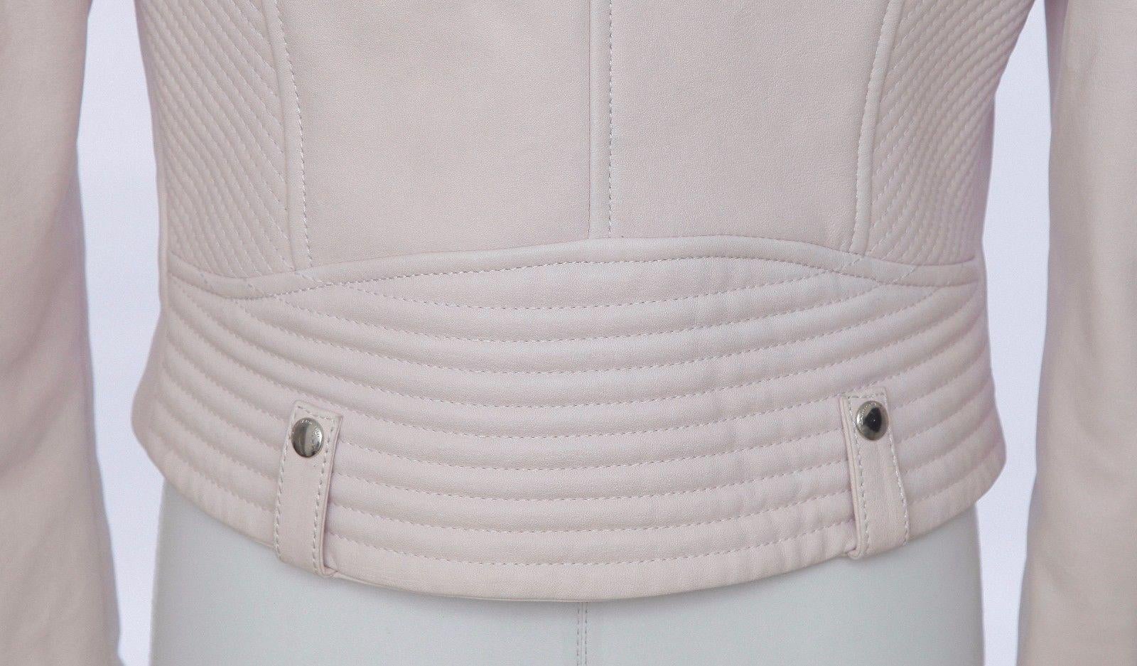 Women's BARBARA BUI Jacket Leather Moto Coat Powder Pink Long Sleeve Zipper Sz 42 $2350