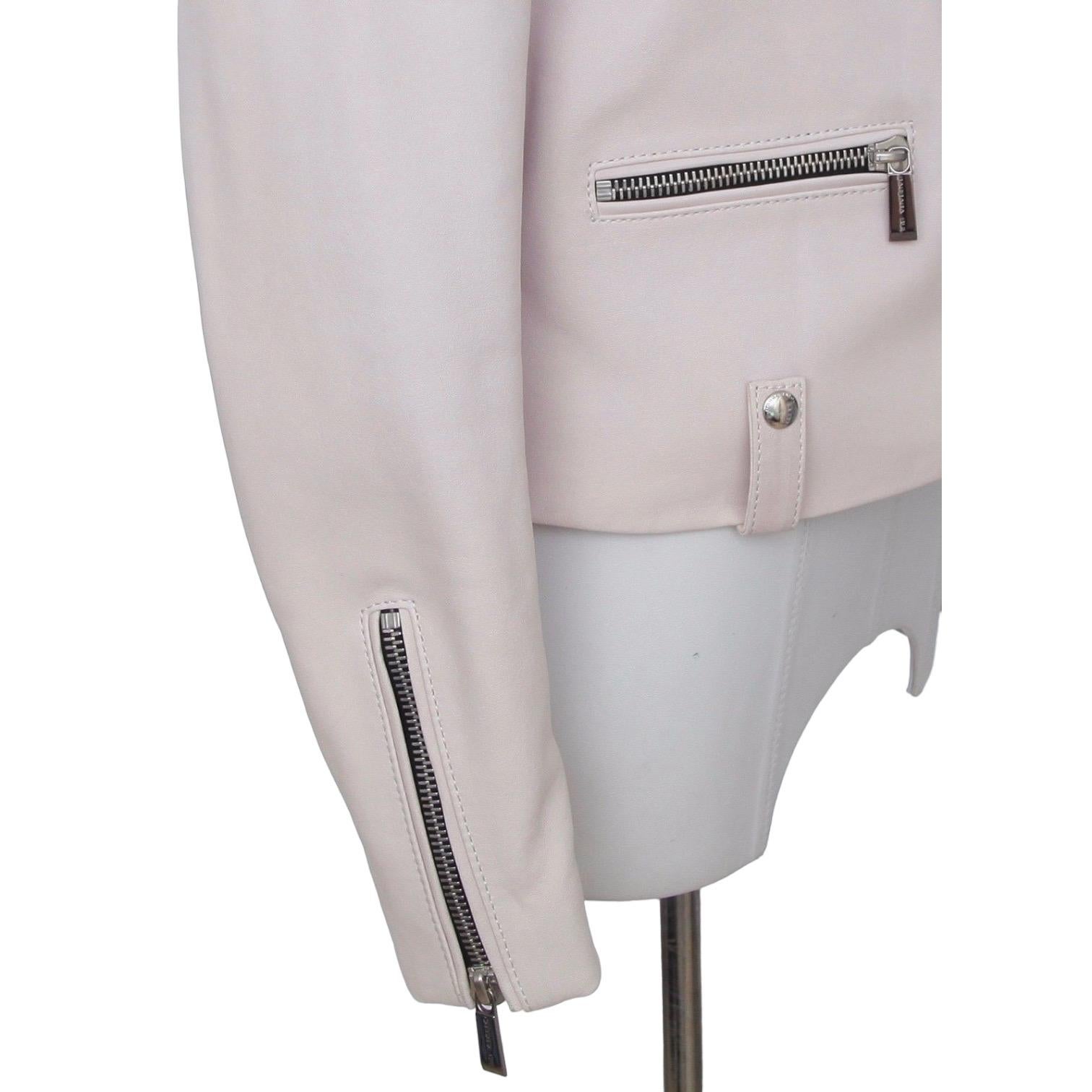BARBARA BUI Jacket Leather Moto Coat Powder Pink Long Sleeve Zipper Sz 42 $2350 1