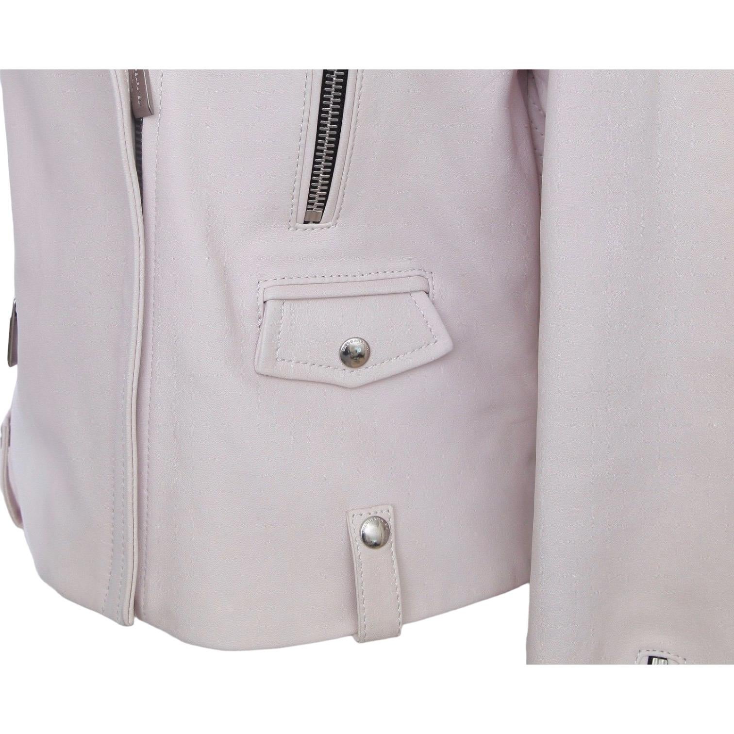 BARBARA BUI Jacket Leather Moto Coat Powder Pink Long Sleeve Zipper Sz 42 $2350 3
