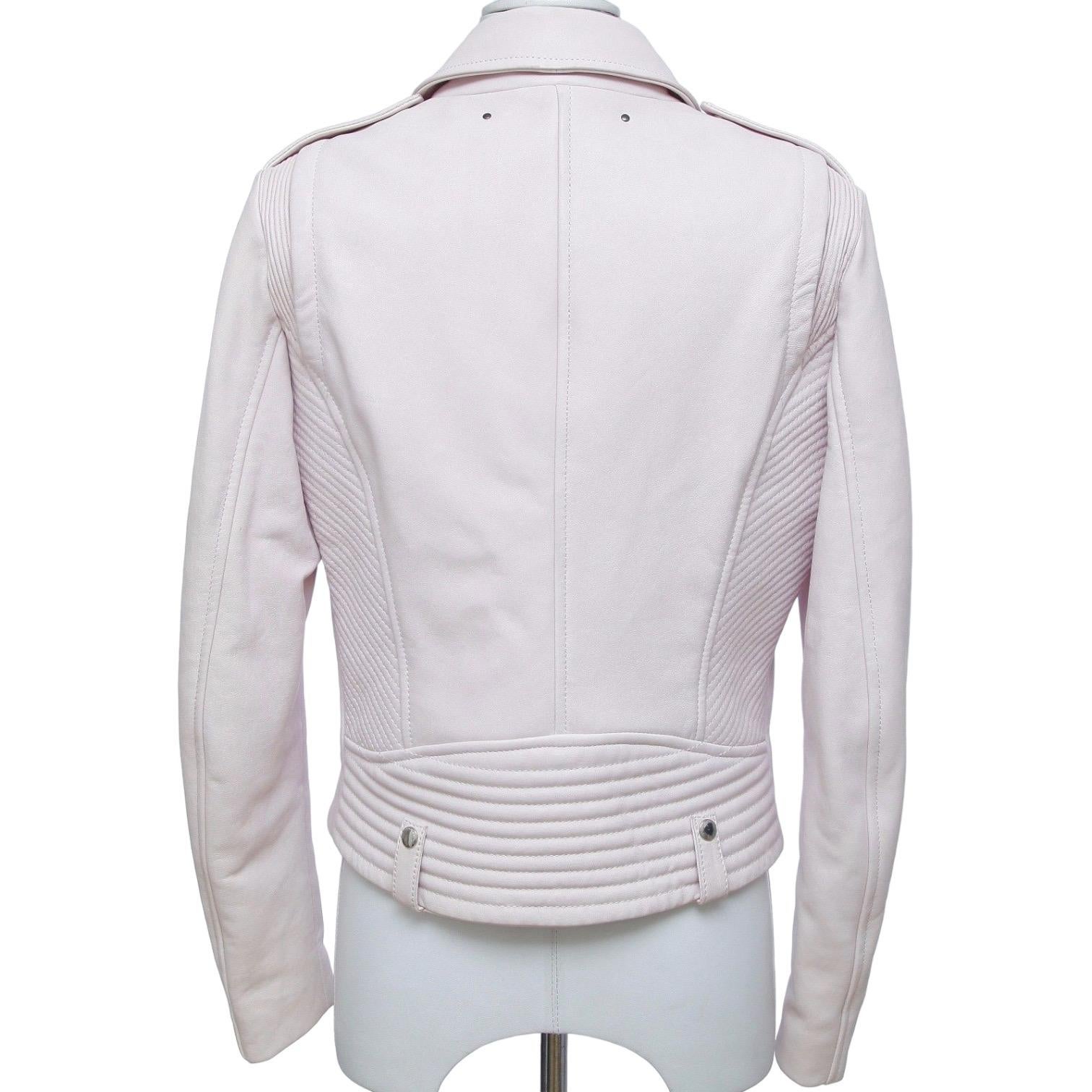 BARBARA BUI Jacket Leather Moto Coat Powder Pink Long Sleeve Zipper Sz 42 $2350 4
