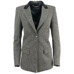 Barbara Bui Leather Trimmed Herringbone Wool Blend Blazer