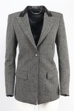 Barbara Bui Leather Trimmed Herringbone Wool Blend Blazer FR 40 UK 12