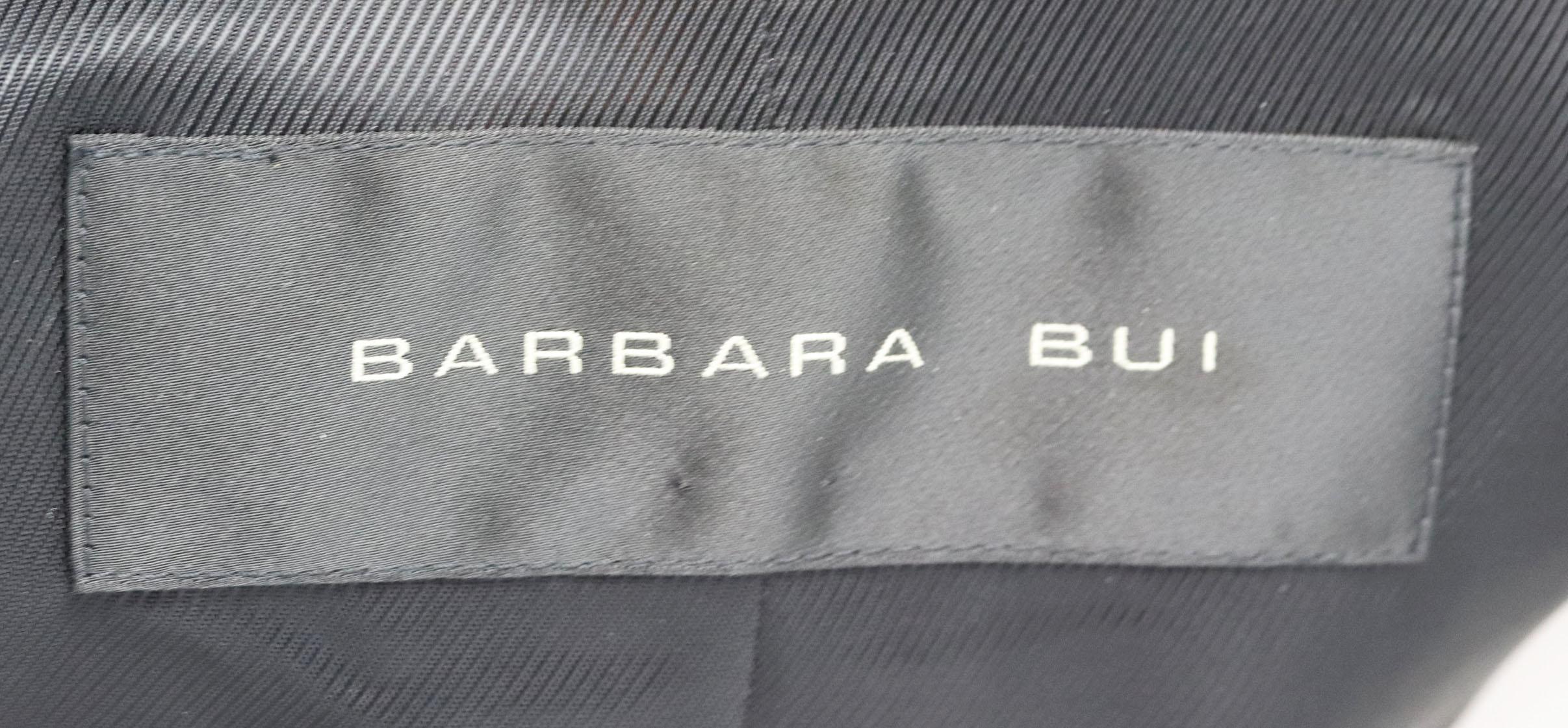 Barbara Bui Leather Trimmed Herringbone Wool Blend Blazer FR 40 UK 12 In Excellent Condition In London, GB