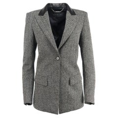 Barbara Bui Leather Trimmed Herringbone Wool Blend Blazer FR 40 UK 12