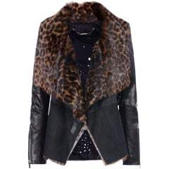 Barbara Bui Leopard-Print Shearling and Leather Biker Jacket