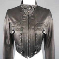 BARBARA BUI Size 4 Black Leather High Collar Cropped Jacket