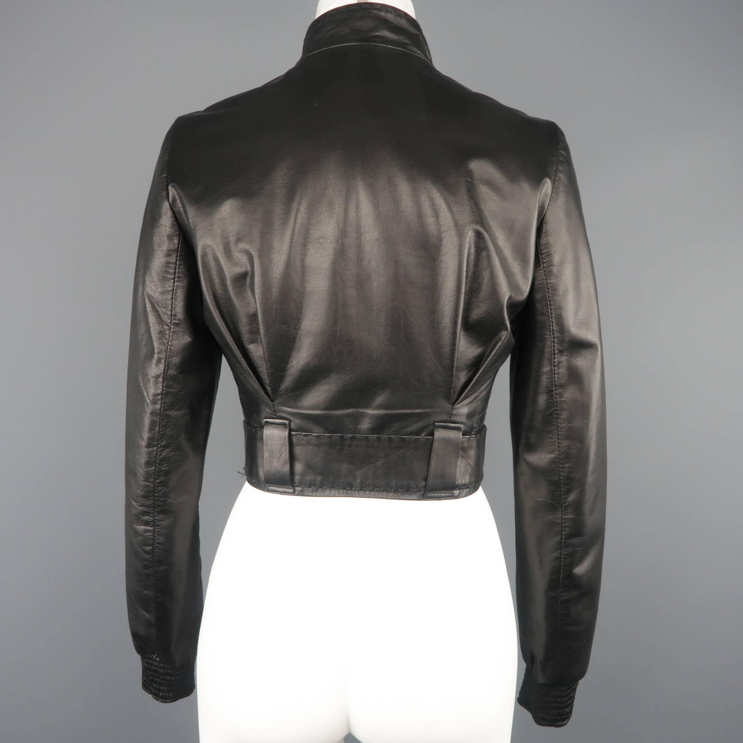 BARBARA BUI Size 4 Black Leather High Collar Cropped Jacket 1