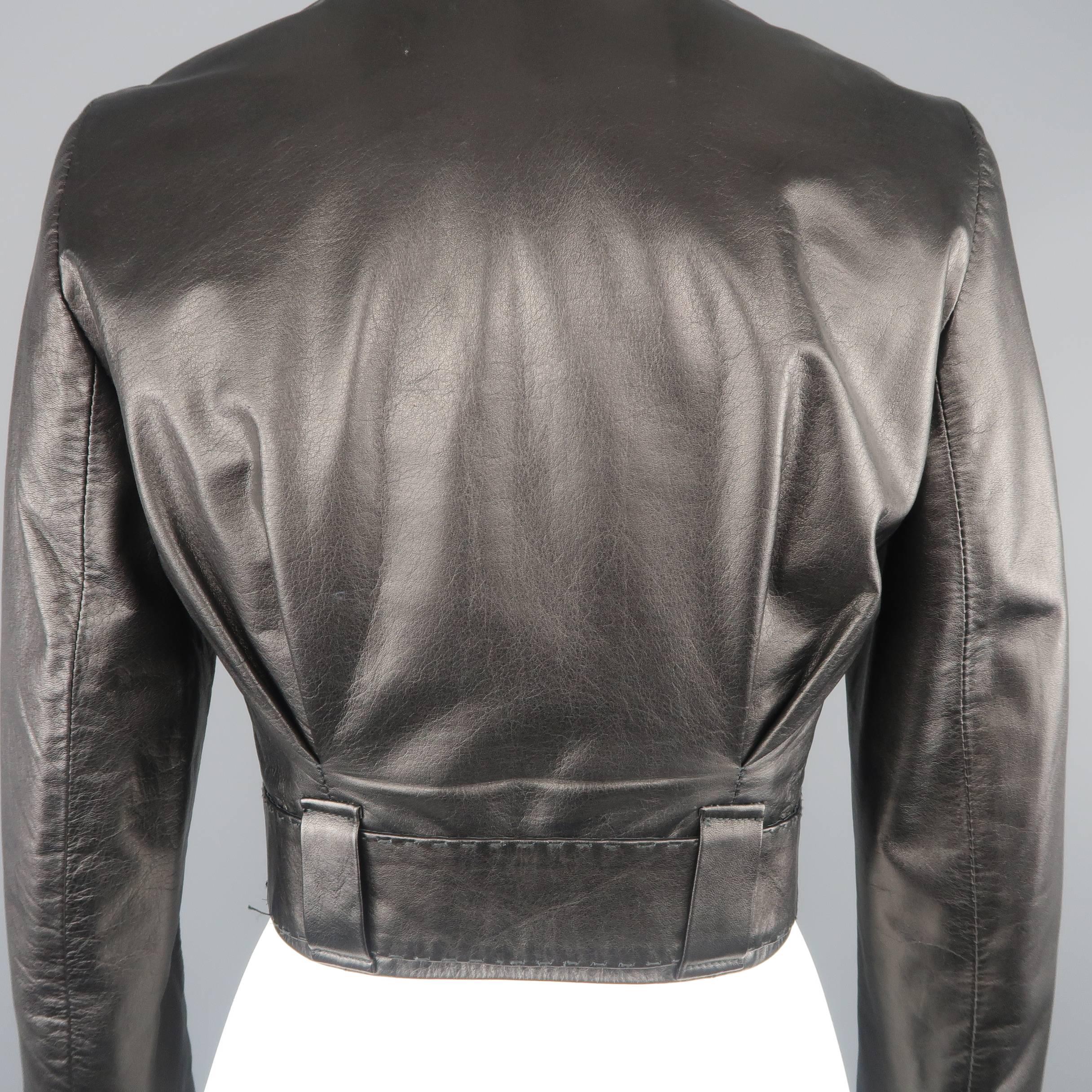 BARBARA BUI Size 4 Black Leather High Collar Cropped Jacket 2