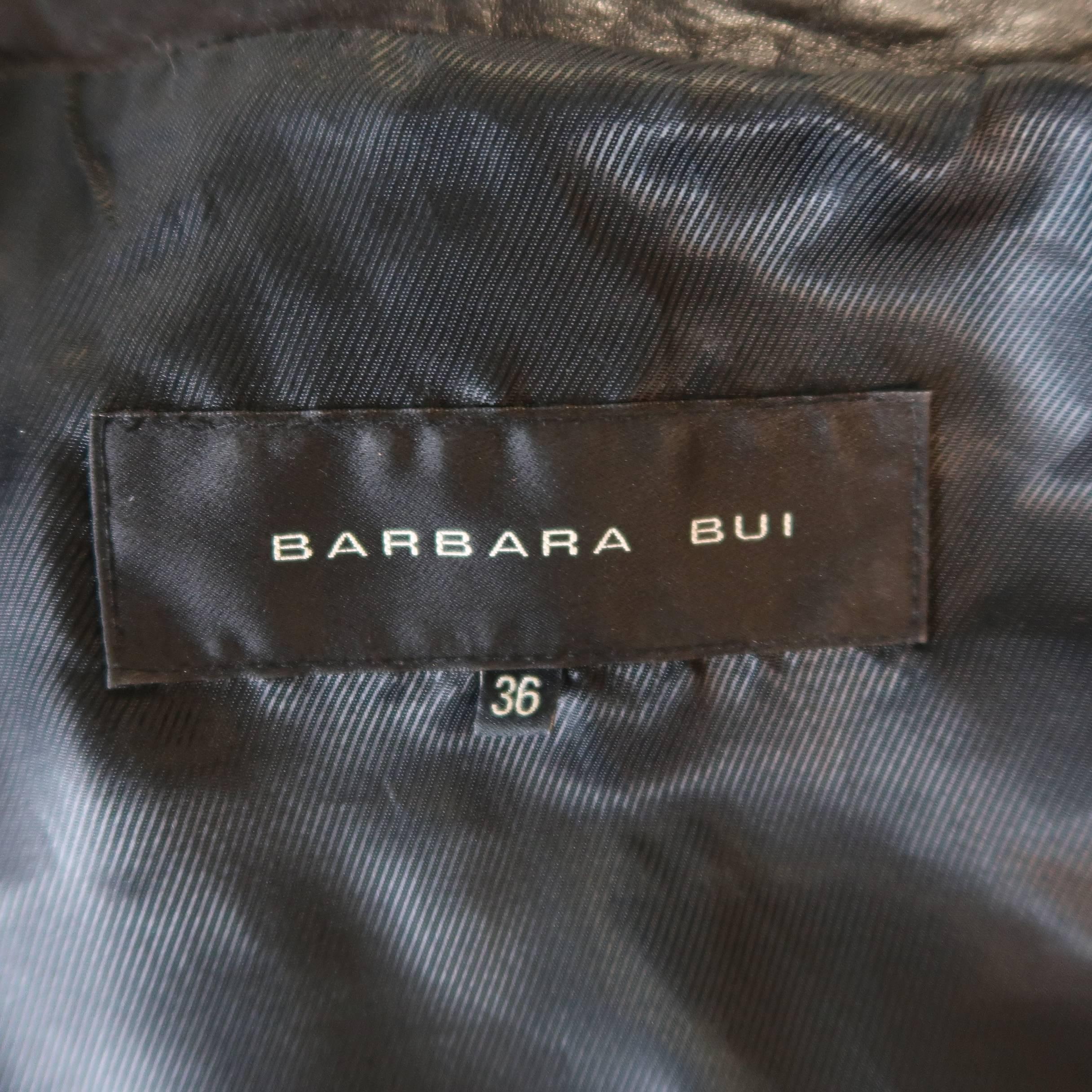 BARBARA BUI Size 4 Black Leather High Collar Cropped Jacket 3
