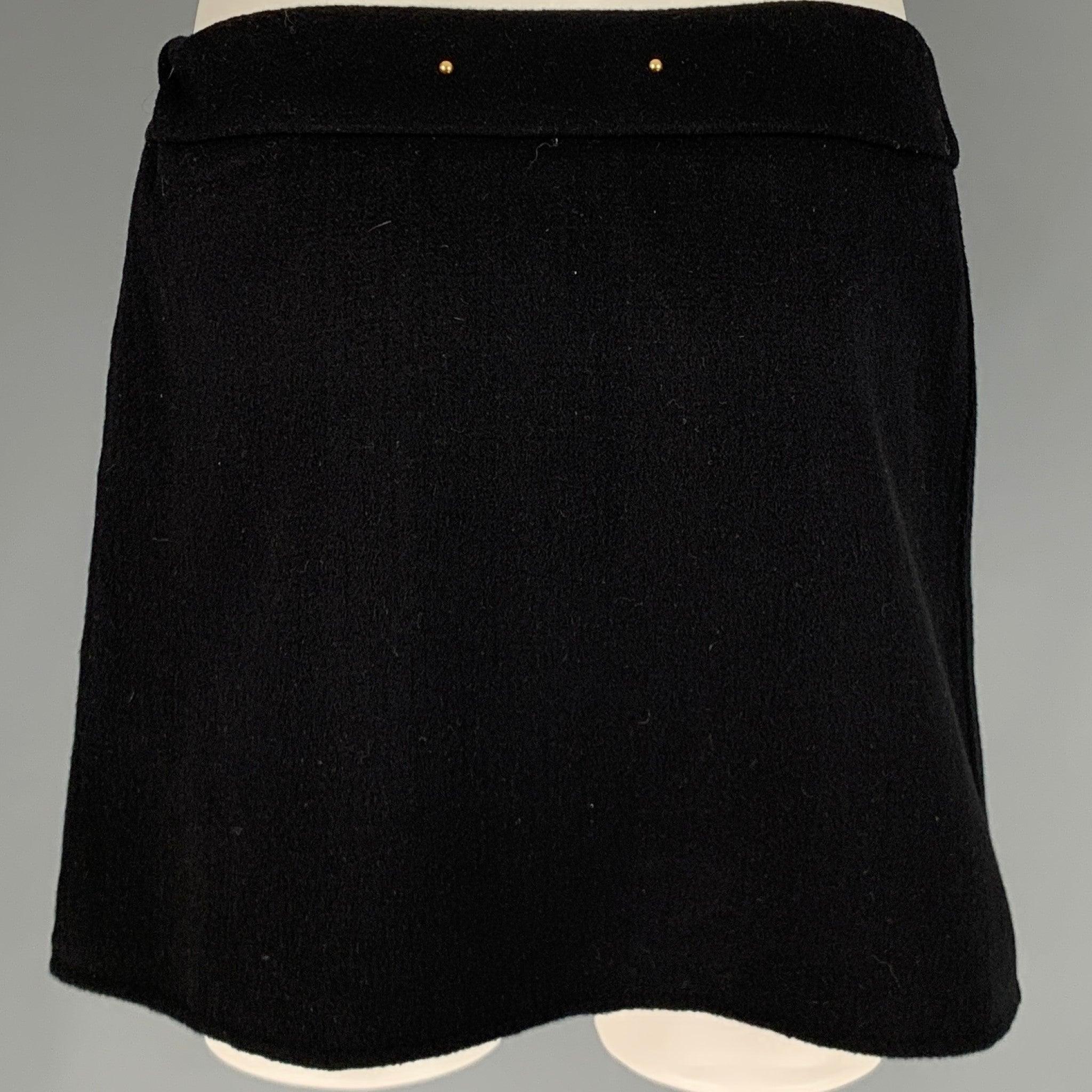 BARBARA BUI Size 8 Black Wool Cashmere Leather Zip Up Mini Skirt In Excellent Condition For Sale In San Francisco, CA