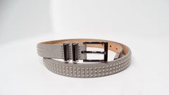 Barbara Bui Skinny Grey Leather Suede Silver-Tone Studded Belt