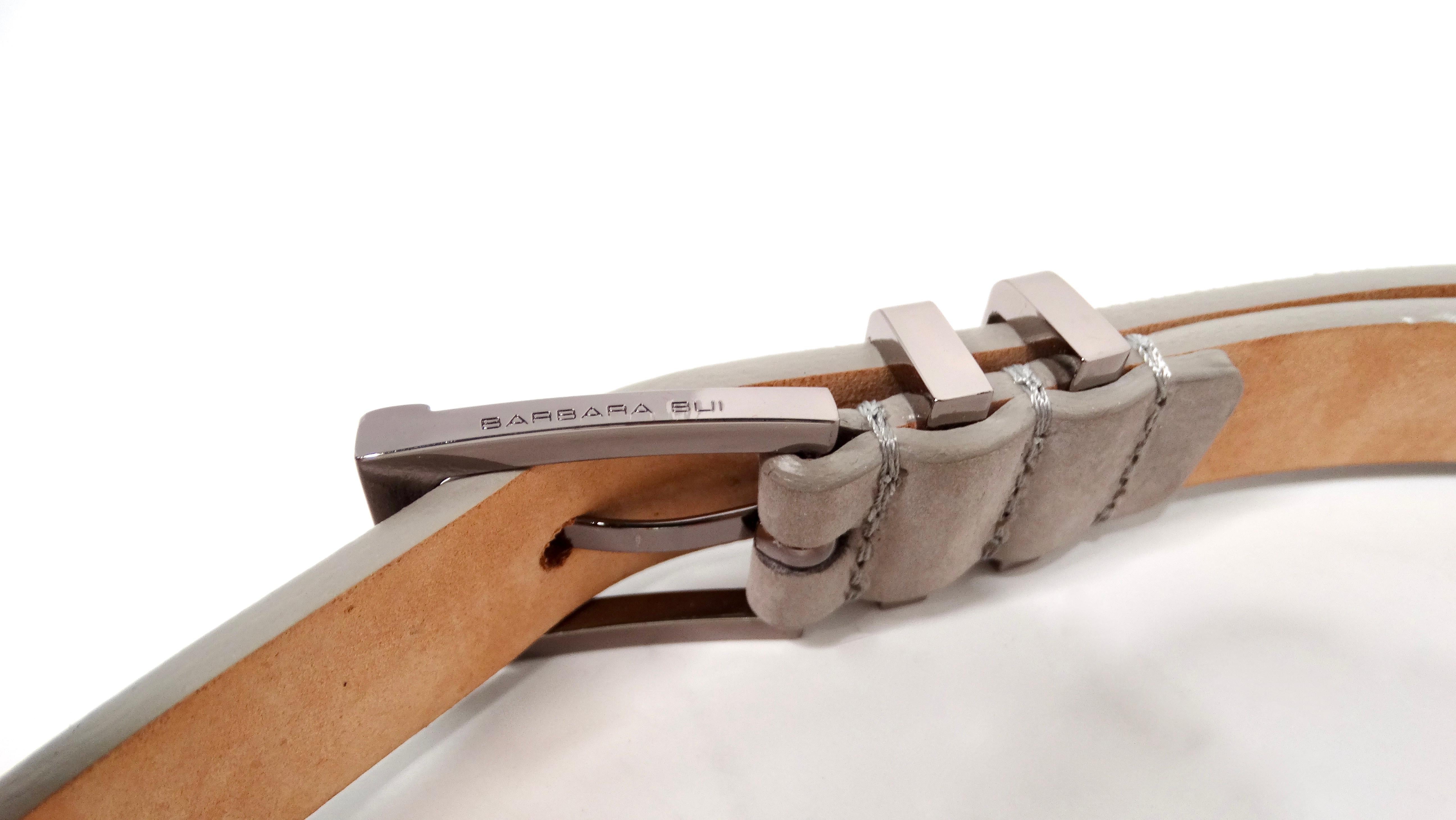Barbara Bui Skinny Grey Leather Suede Silver-Tone Studded Belt Bon état - En vente à Scottsdale, AZ