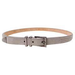 Barbara Bui Skinny Grey Leather Suede Silver-Tone Studded Belt