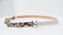 Barbara Bui Skinny Snakeskin White Leather Belt With Silver-Tone Studs