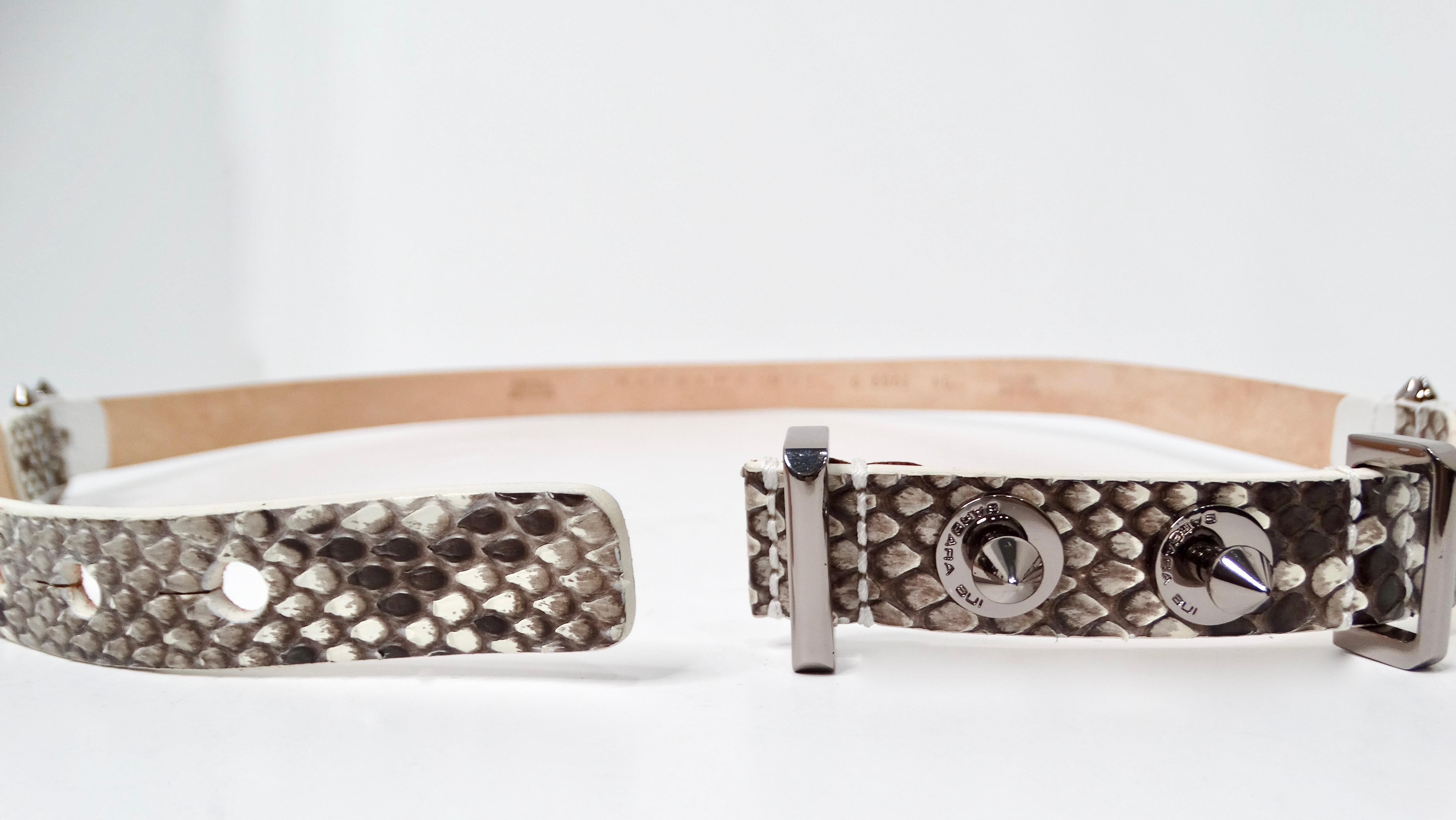Barbara Bui Skinny Snakeskin White Leather Belt With Silver-Tone Studs (Braun) im Angebot