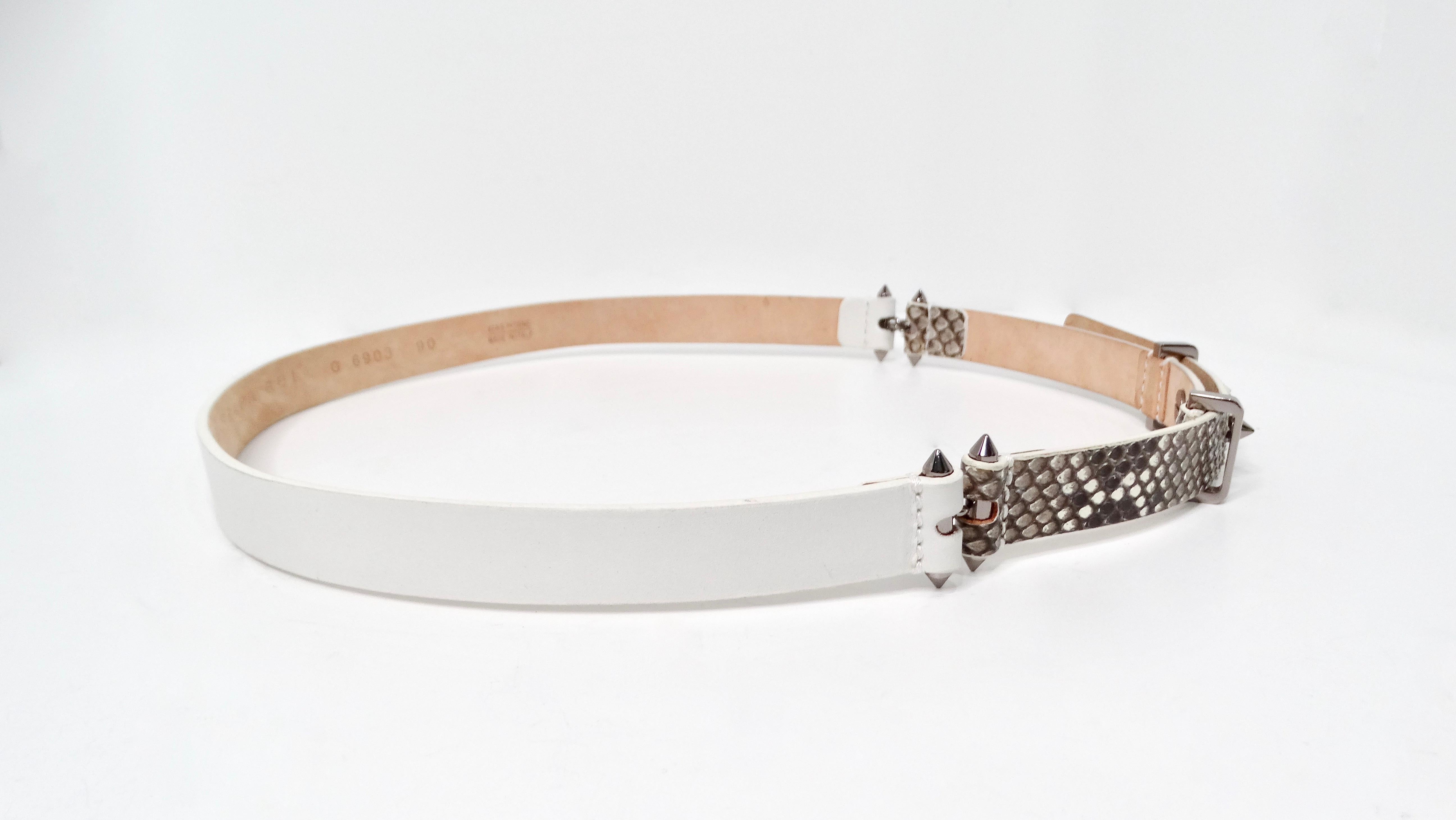 Barbara Bui Skinny Snakeskin White Leather Belt With Silver-Tone Studs Damen im Angebot