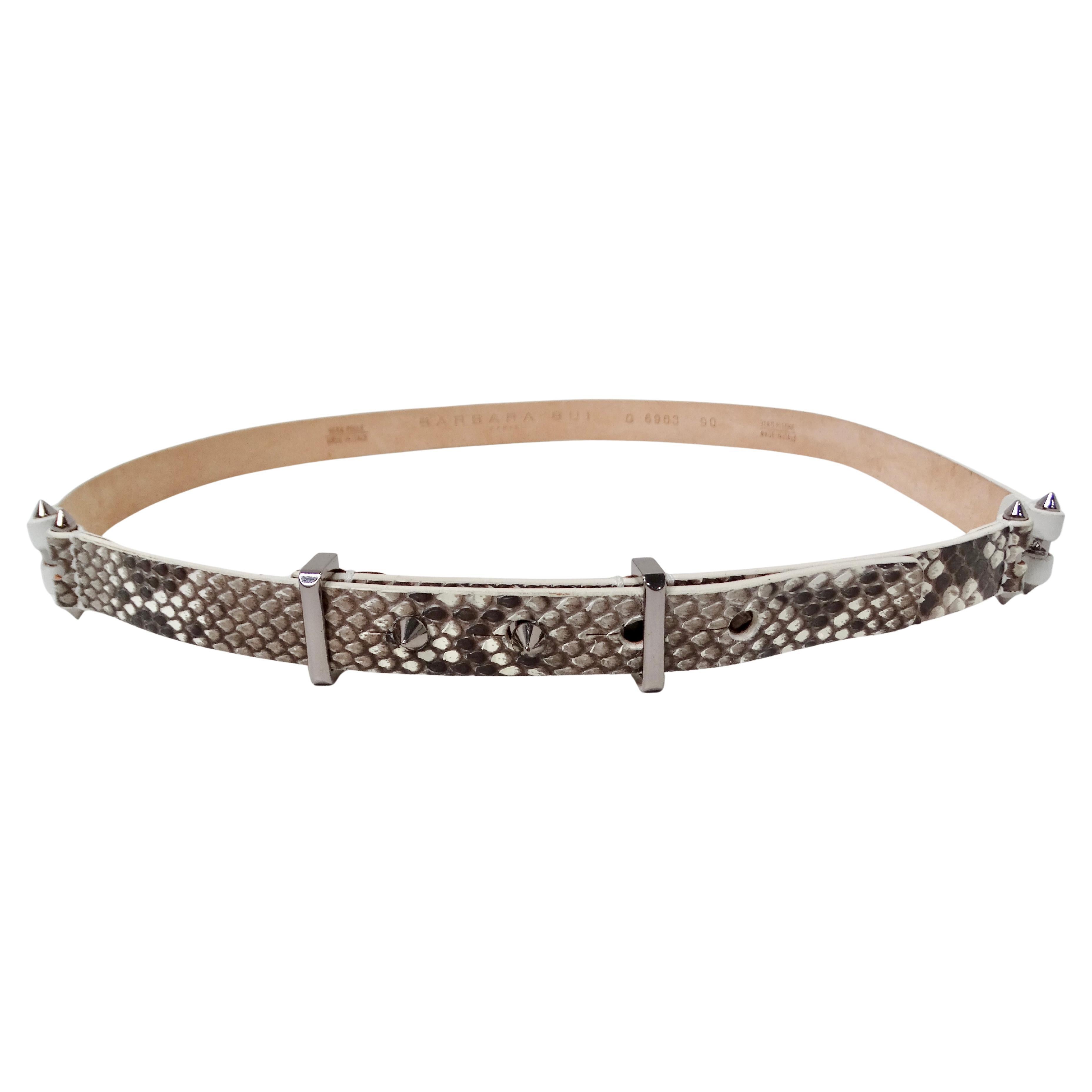 Barbara Bui Skinny Snakeskin White Leather Belt With Silver-Tone Studs im Angebot
