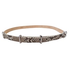Barbara Bui Skinny Snakeskin White Leather Belt With Silver-Tone Studs