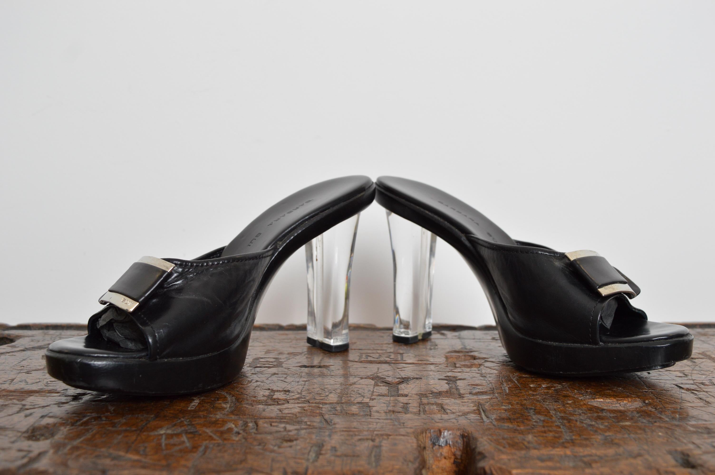 Barbara Bui Slip on Mules 2000’s Perspex and Black leather High Heels Platforms en vente 5