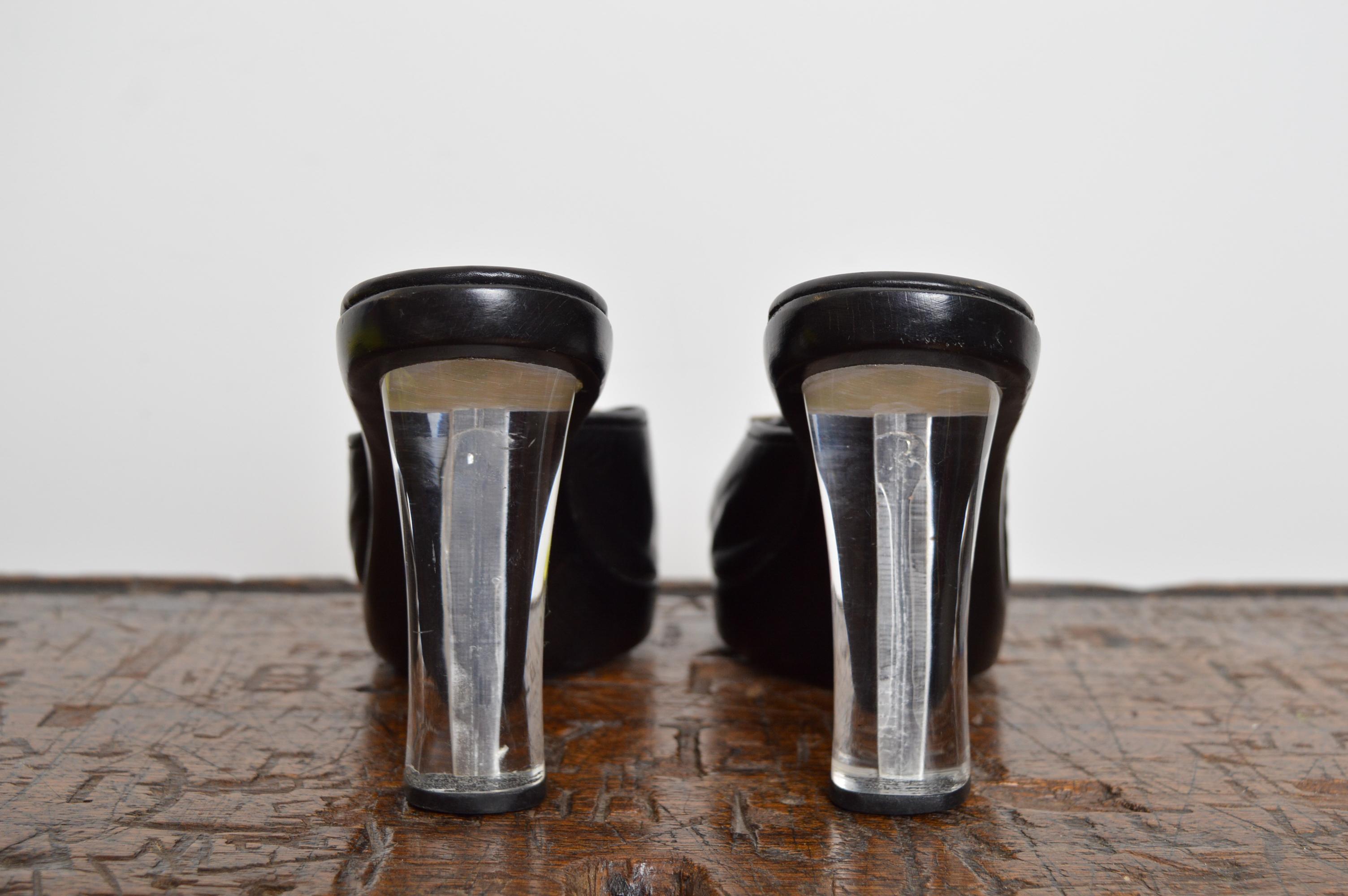 Barbara Bui Slip on Mules 2000’s Perspex and Black leather High Heels Platforms en vente 2