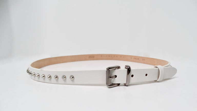 Barbara Bui White Leather Silver Stone Studded Belt For Sale  display picture 1