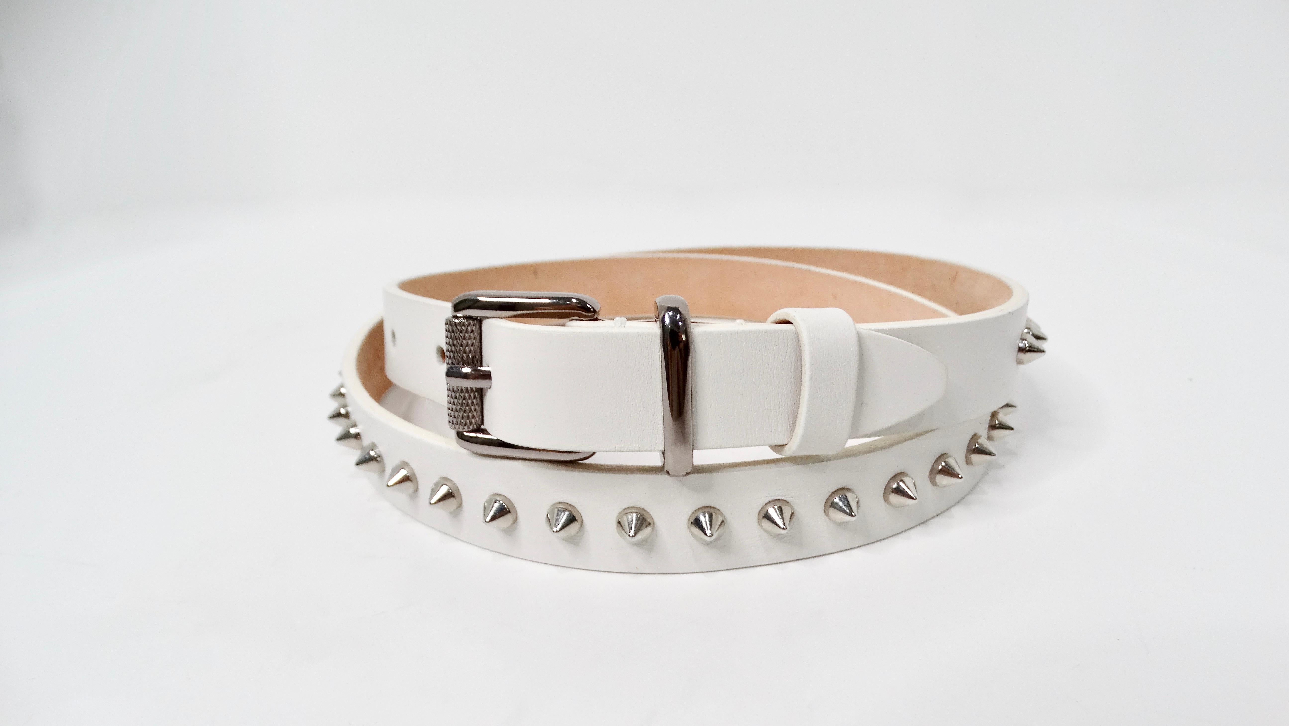 Gray Barbara Bui White Leather Silver Stone Studded Belt For Sale