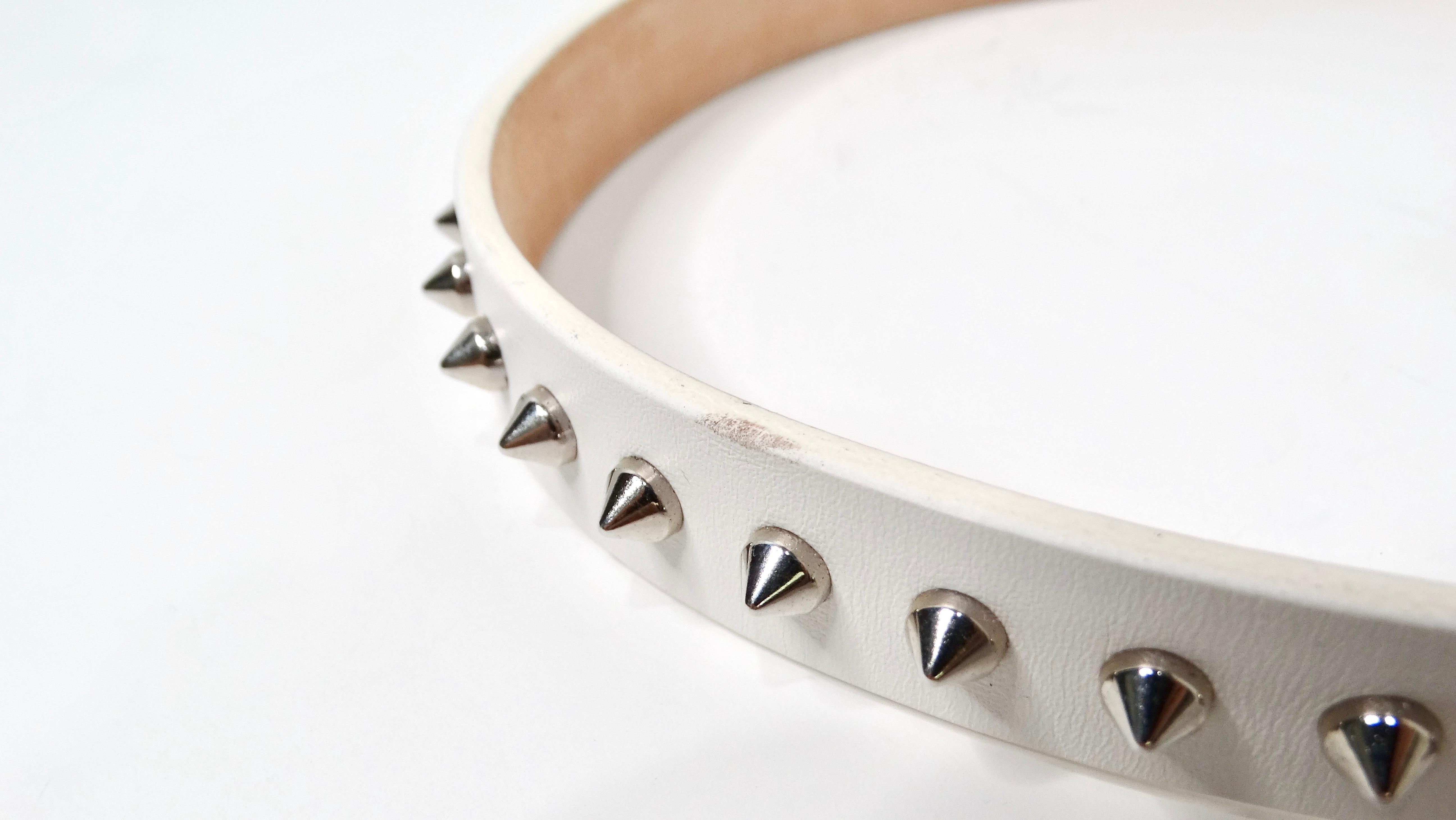Barbara Bui White Leather Silver Stone Studded Belt In Good Condition For Sale In Scottsdale, AZ