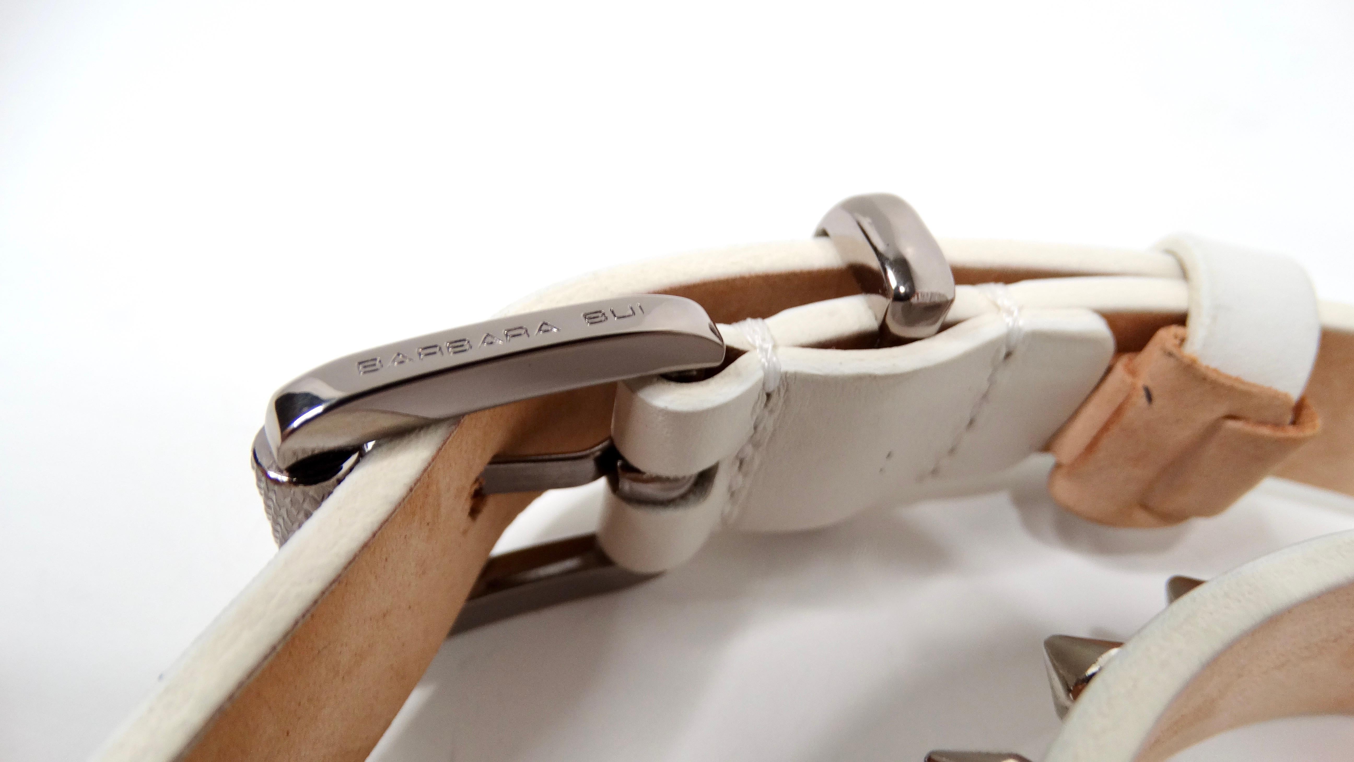 Women's Barbara Bui White Leather Silver Stone Studded Belt For Sale