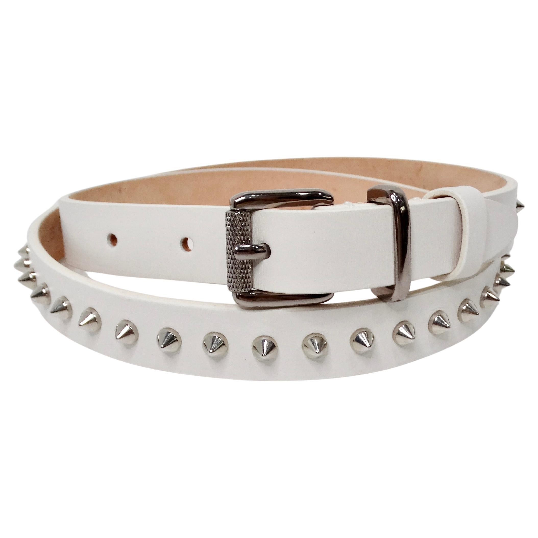 Barbara Bui White Leather Silver Stone Studded Belt For Sale