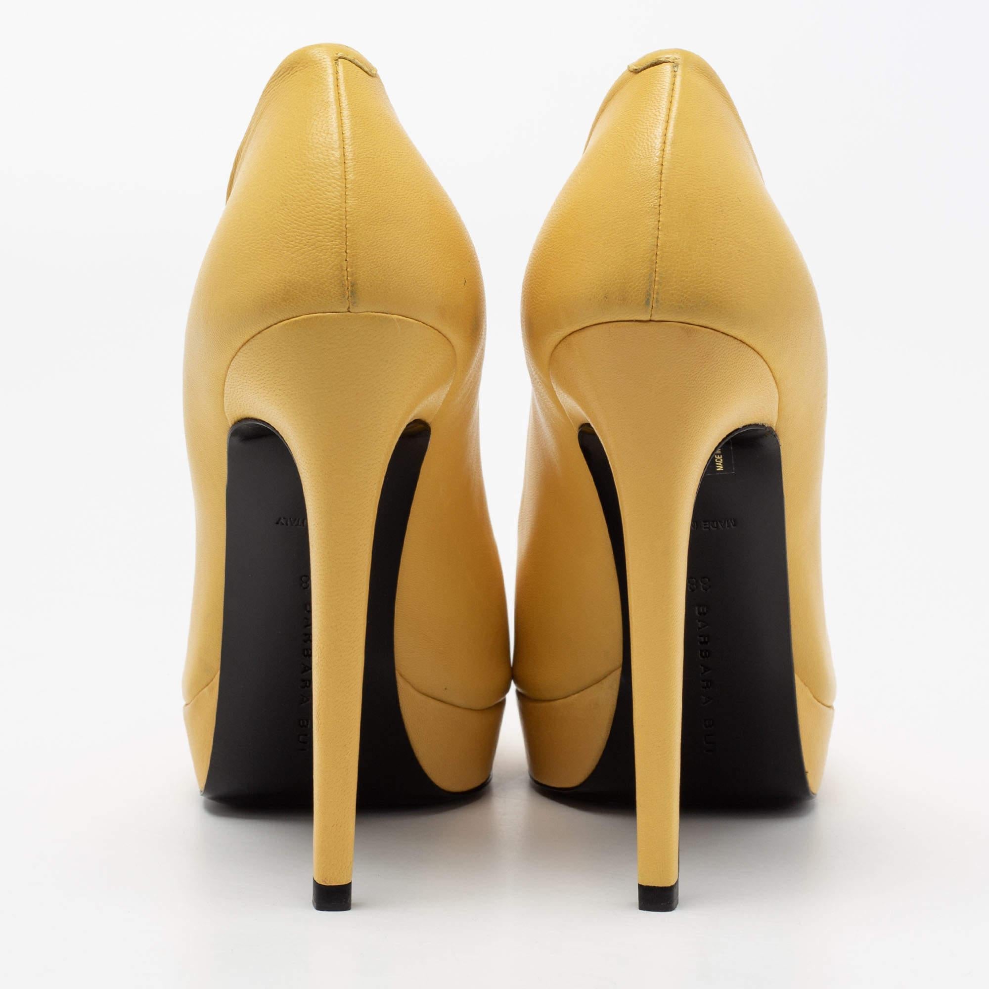 Women's Barbara Bui Yellow Leather Platform Pumps Size 38 For Sale