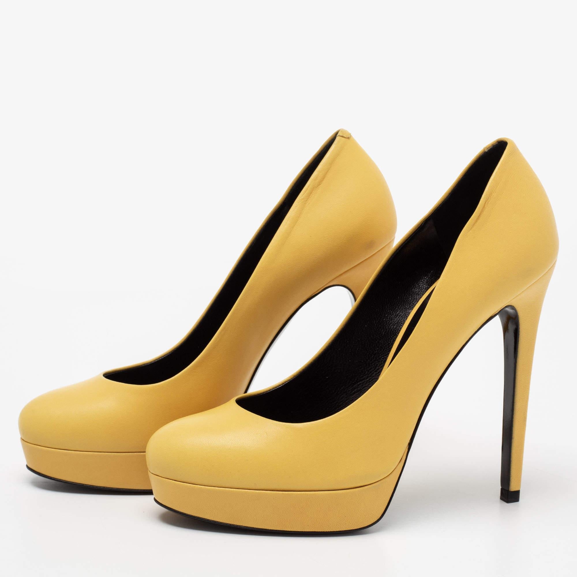 Barbara Bui Yellow Leather Platform Pumps Size 38 For Sale 4