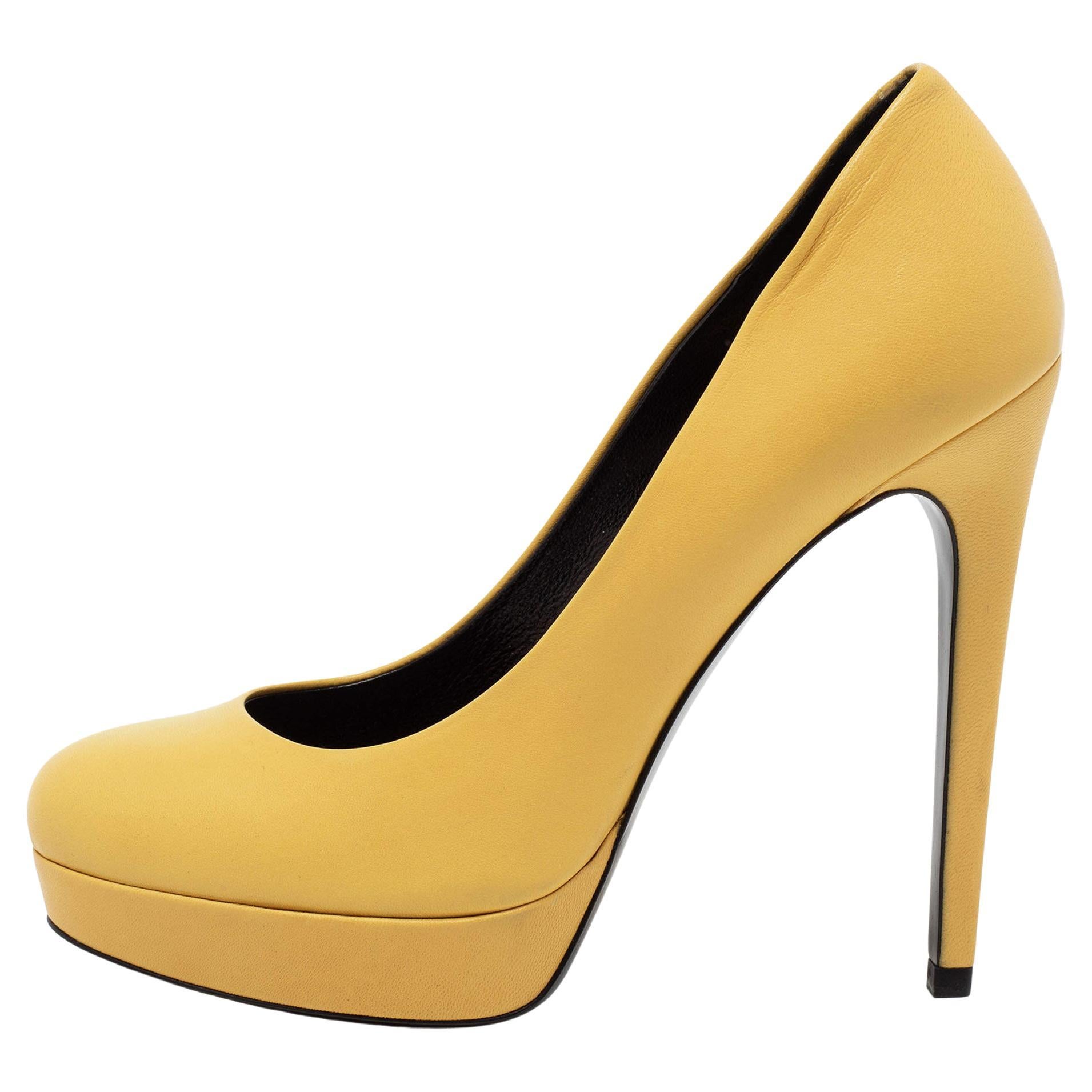 Barbara Bui Yellow Leather Platform Pumps Size 38 For Sale