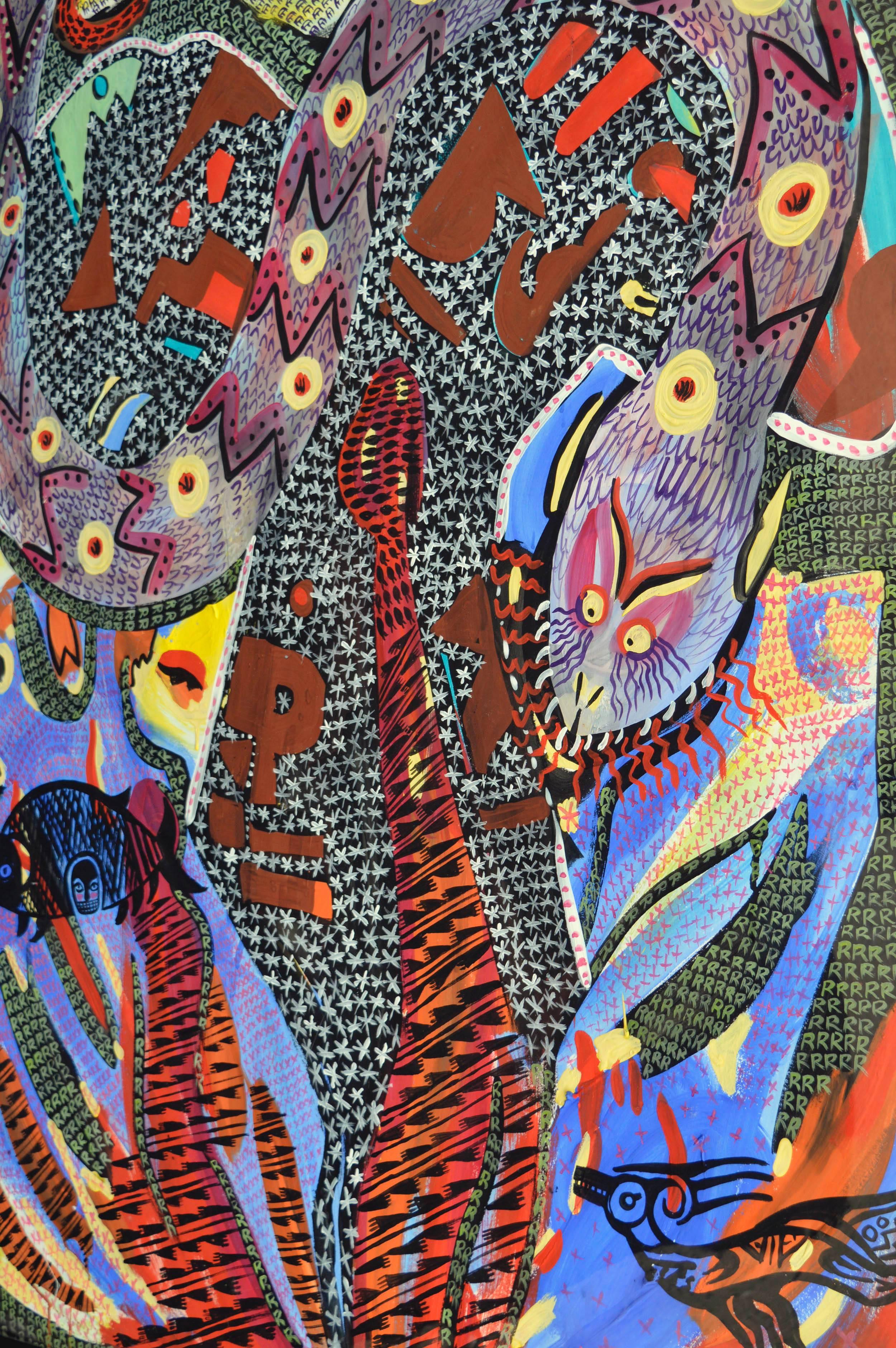 Snake, Large-Scale Visionary Abstract with Mystical Creatures by Barbara Carlson For Sale 3