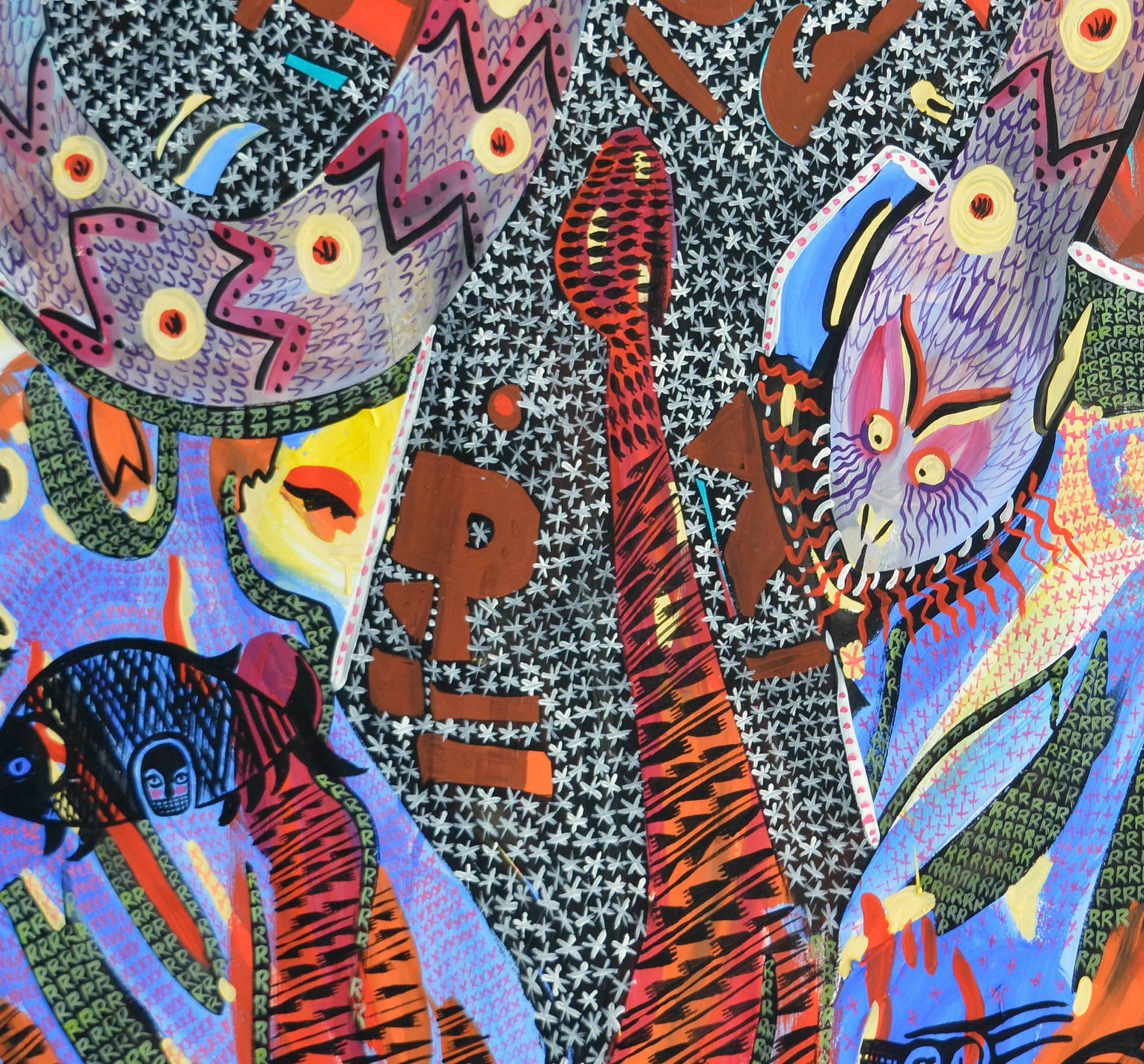 Snake, Large-Scale Visionary Abstract with Mystical Creatures by Barbara Carlson For Sale 4