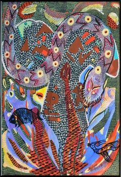 Serpente, astratto visionario in grande scala con creature mistiche di Barbara Carlson