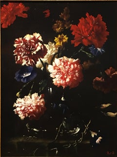 Carnations, Still-life, Italian artist, Florence, Realism, Oil Painting.