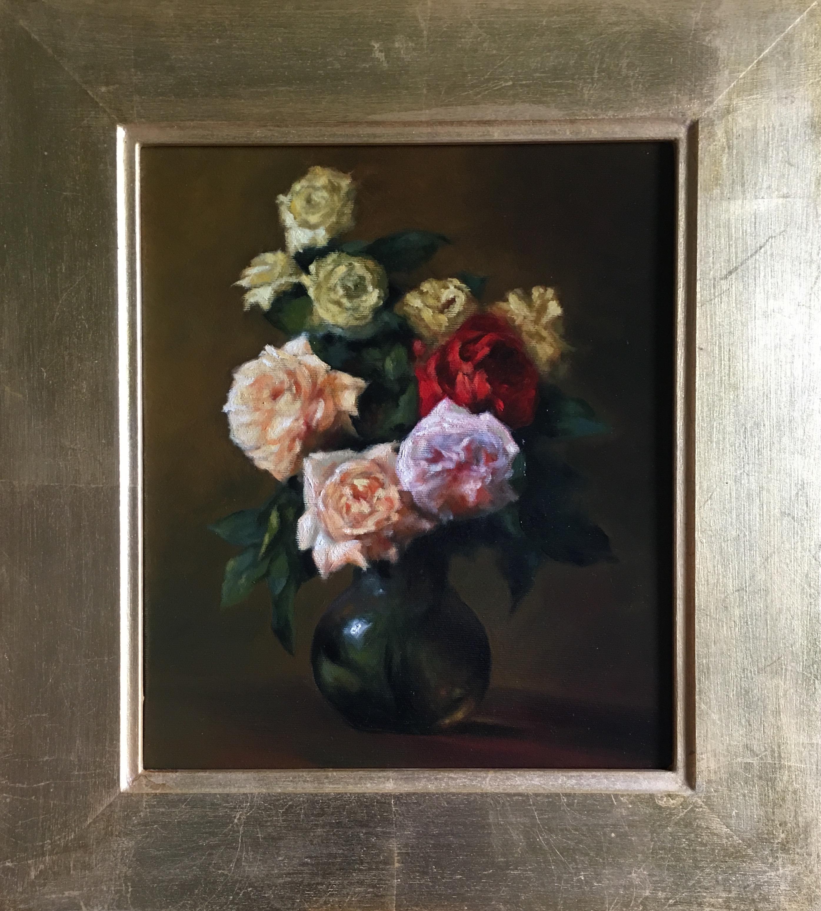 Nature morte de roses italiennes, artiste italien, Florence, réalisme, peinture à l'huile. - Painting de Barbara Castrucci