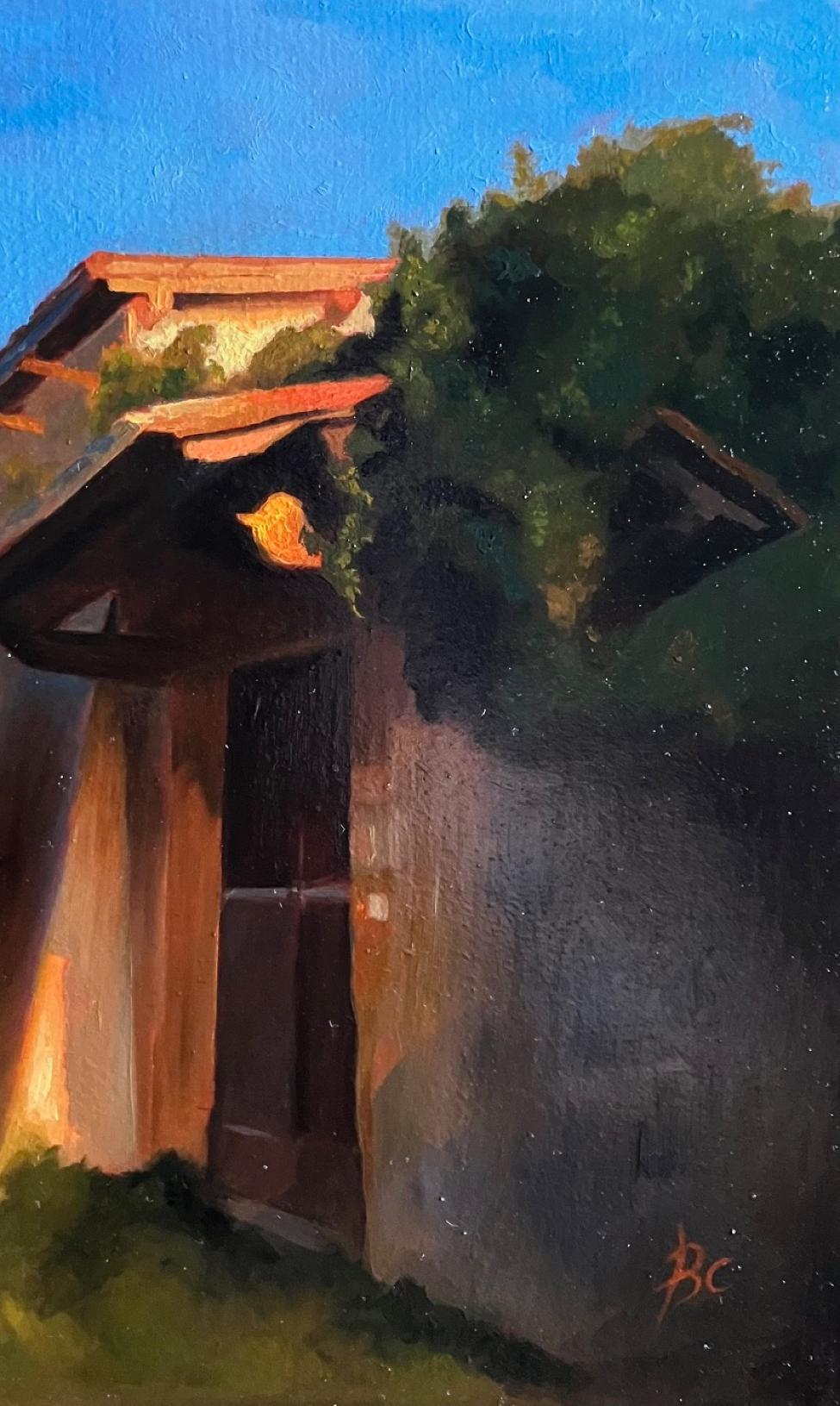 Altes toskanisches Bauernhaus  Italienischer Künstler Florenz Realismus Landschaft Öl auf Platte (Schwarz), Landscape Painting, von Barbara Castrucci