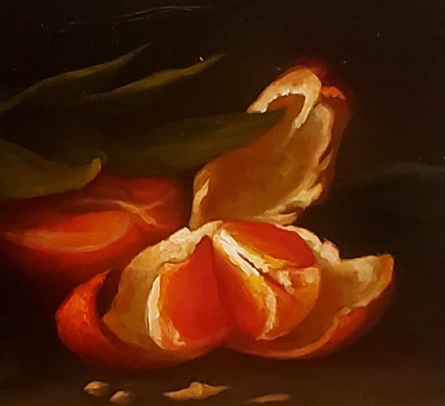 Arancia sbucciata, Natura morta, Artista italiano, Firenze, Realismo, Pittura a olio. Telaio - Still-Life Painting Nero di Barbara Castrucci
