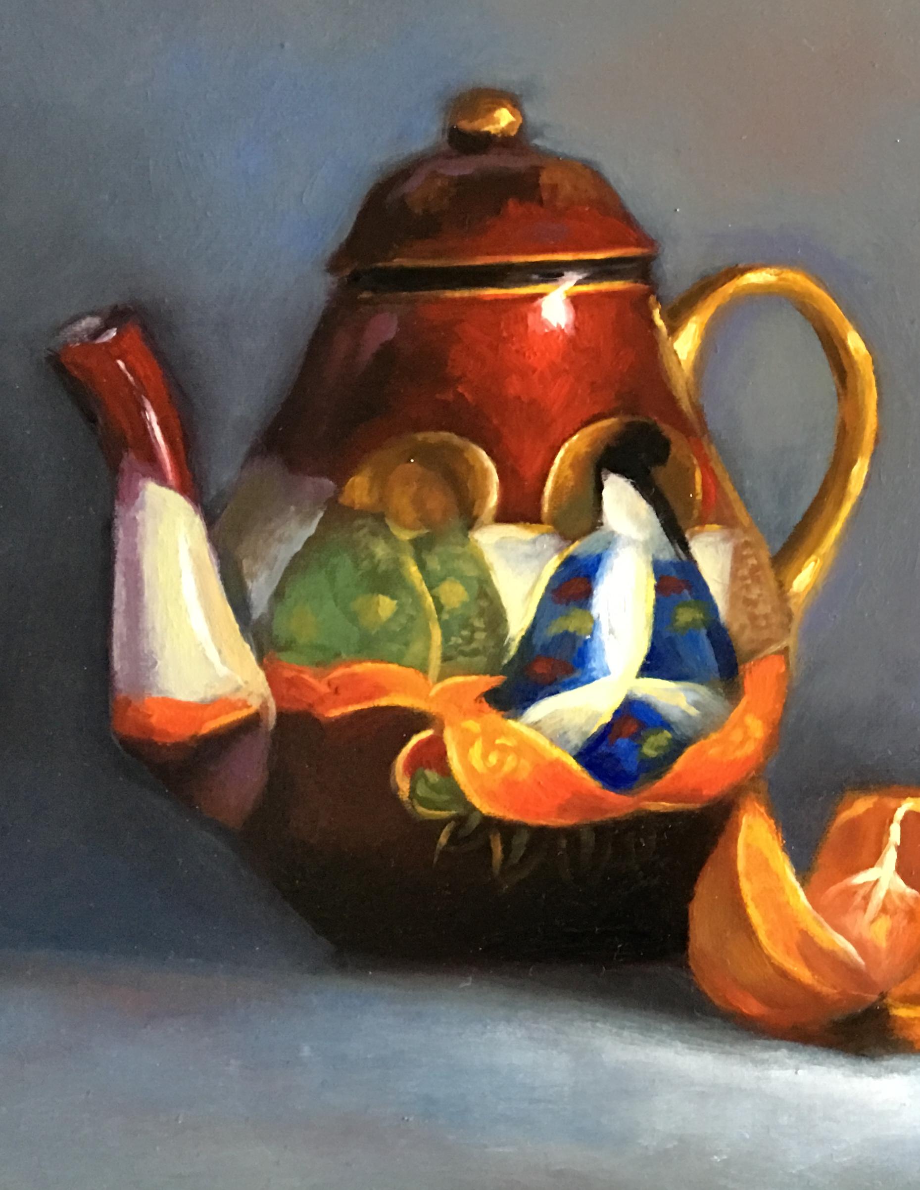 Red Pot is an oil painting done in the style of Realism in the artist studio in Florence, Italy. It has a custom frame made in Florence by a master framer. 
Barbara Castrucci began her training as a realist painter at 17 years old in the studio of