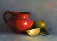 Red Pot, Still-life, Italian artist, Florence, Realism, Oil Painting.