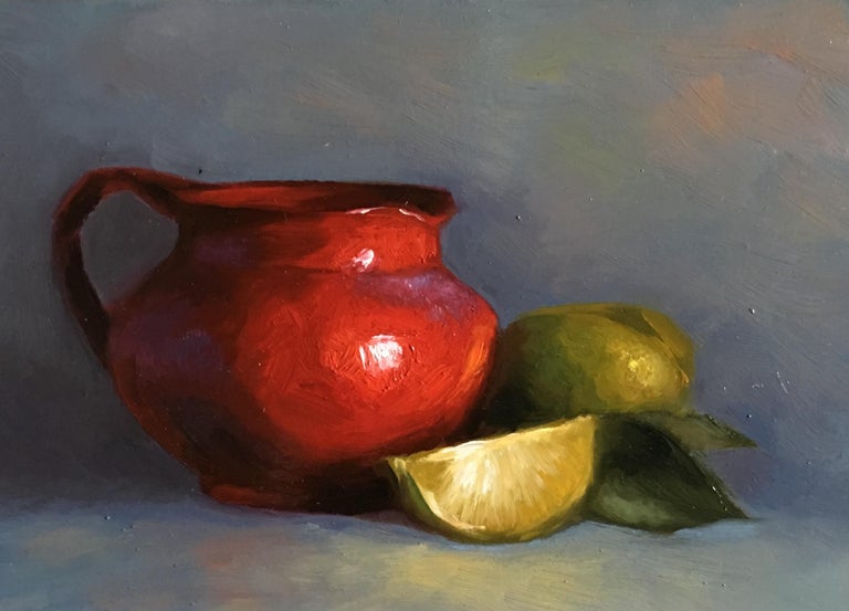 Barbara Castrucci Red Pot,Stilllife, Italian artist, Florence, Realism, Oil Painting. For
