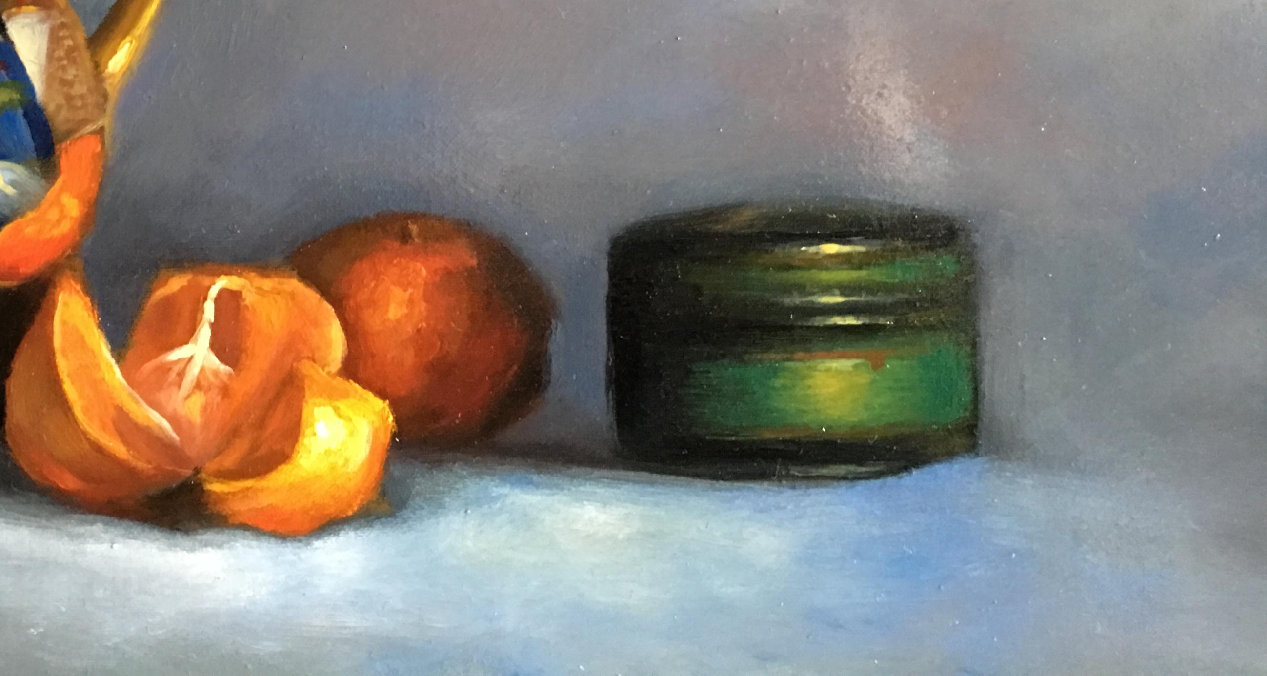 Théière et oranges est une peinture à l'huile réalisée dans le style du réalisme dans l'atelier de l'artiste à Florence, en Italie. Il est encadré sur mesure à Florence par un maître-encadreur. 
Barbara Castrucci a commencé sa formation de peintre